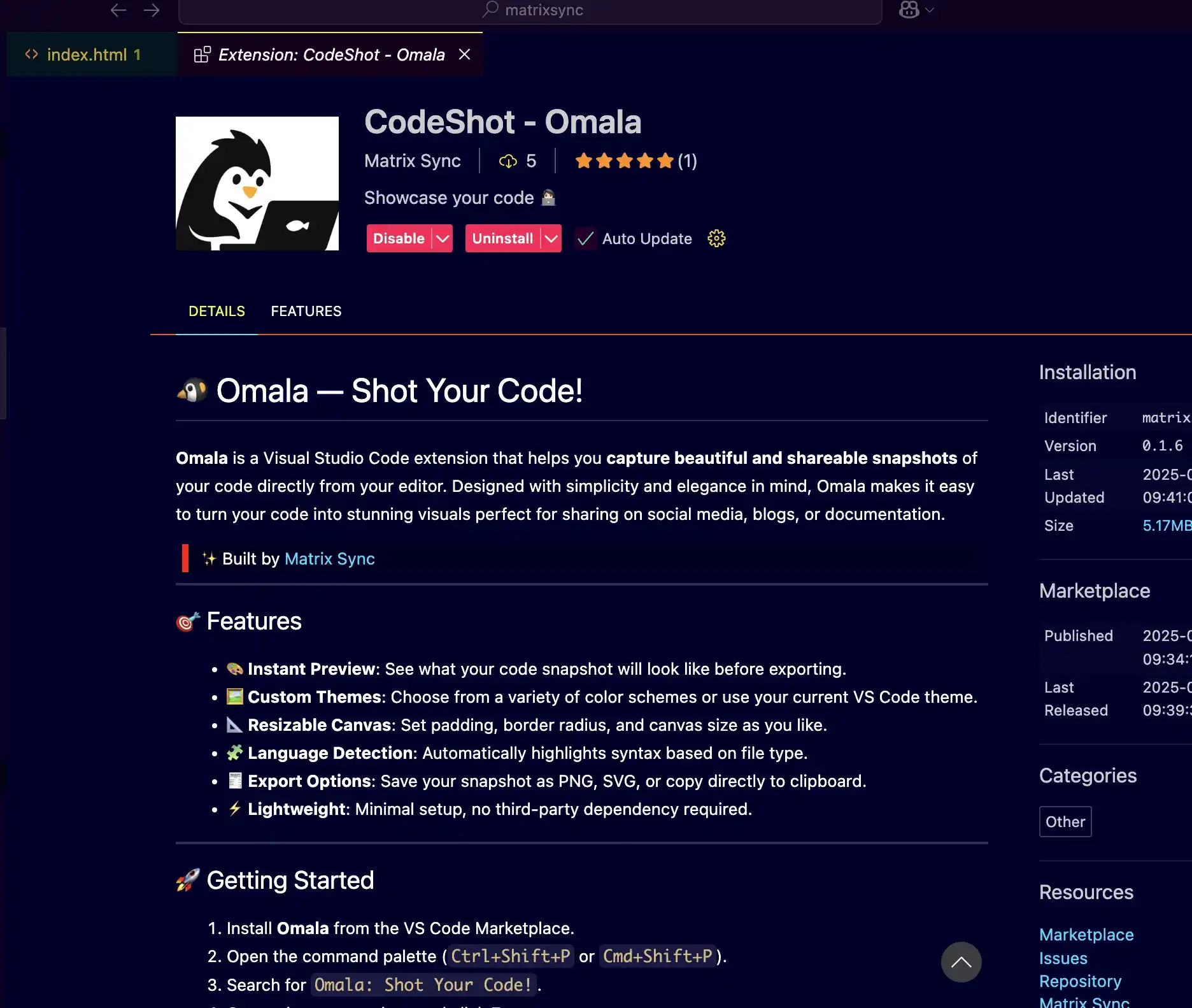 Code shot preview