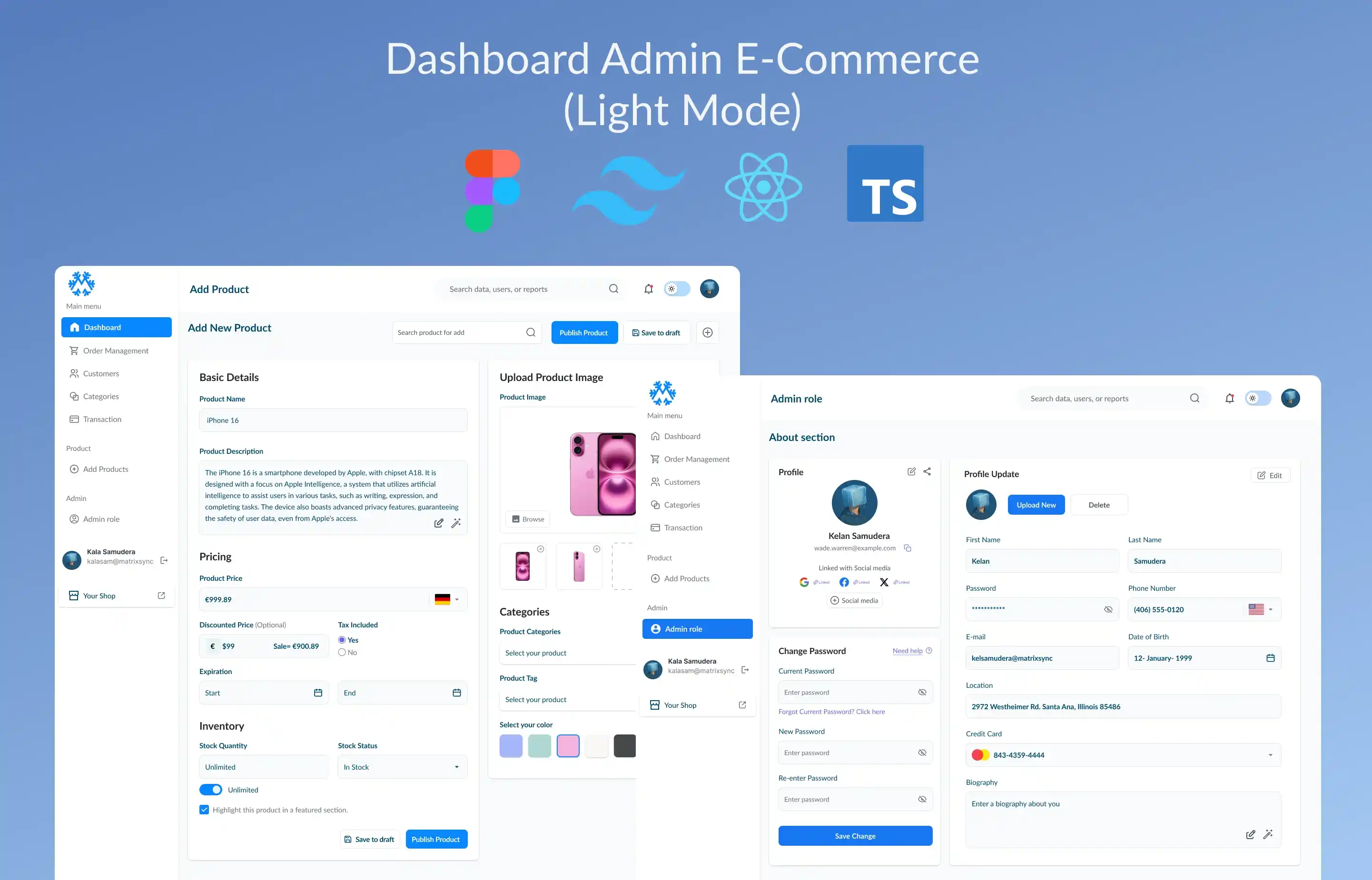 Dashboard Admin and User preview